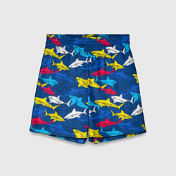 Детские шорты Разноцветные акулы на глубине