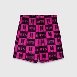Шорты детские BTS pattern pink logo, цвет: 3D-принт