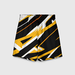 Шорты детские Жёлто-белые полосы и чёрный фон, цвет: 3D-принт