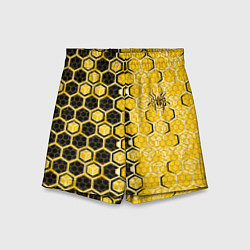 Детские шорты Киберпанк соты шестиугольники жёлтый и чёрный с па
