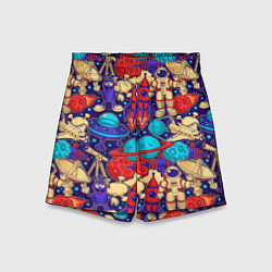 Шорты детские Космические мультяшные персонажи, цвет: 3D-принт
