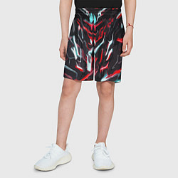 Шорты детские Красно-белые абстрактные линии на чёрном фоне, цвет: 3D-принт — фото 2