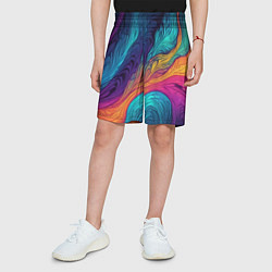 Шорты детские Перья эбру абстракция, цвет: 3D-принт — фото 2