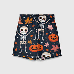 Шорты детские Скелеты с листьями, цвет: 3D-принт
