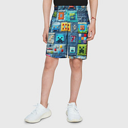 Шорты детские Minecraft на пэчворк дениме, цвет: 3D-принт — фото 2