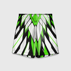 Шорты детские Агрессивные чёрно-зелёные полосы на белом фоне, цвет: 3D-принт