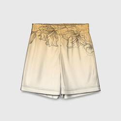 Шорты детские Градиент желтый с цветами, цвет: 3D-принт