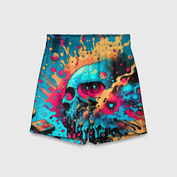 Шорты детские Абстракция с черепом - нейроарт, цвет: 3D-принт