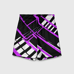 Шорты детские Фиолетово-белые линии на чёрном фоне, цвет: 3D-принт