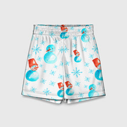 Шорты детские Зимний новогодний узор со снеговиками и снежинками, цвет: 3D-принт