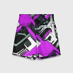 Шорты детские Бело-фиолетовый техно паттерн на чёрном фоне, цвет: 3D-принт