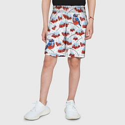 Шорты детские Снегири в шапочках на рябине, цвет: 3D-принт — фото 2