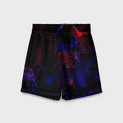 Шорты детские Красно-синие точки и линии на чёрном фоне, цвет: 3D-принт