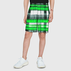 Шорты детские Чёрные полосы на зелёном-белом фоне, цвет: 3D-принт — фото 2
