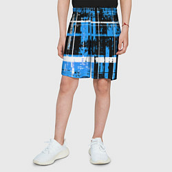Шорты детские Сине-белый гранж на чёрном фоне, цвет: 3D-принт — фото 2