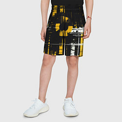 Шорты детские Жёлто-белый гранж на чёрном фоне, цвет: 3D-принт — фото 2