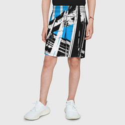 Шорты детские Чёрно-белые абстрактные линии на синем фоне, цвет: 3D-принт — фото 2