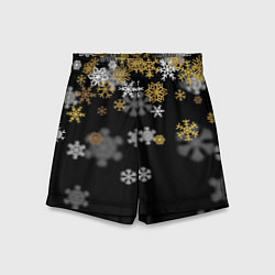 Шорты детские Снежинки объемные золотистые, цвет: 3D-принт