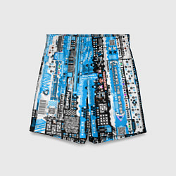 Шорты детские Киберпанк паттерн синий, цвет: 3D-принт