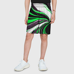 Шорты детские Волнистые чёрно-зелёные линии на белом фоне, цвет: 3D-принт — фото 2