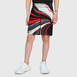 Шорты детские Волнистые чёрно-красные линии на белом фоне, цвет: 3D-принт — фото 2