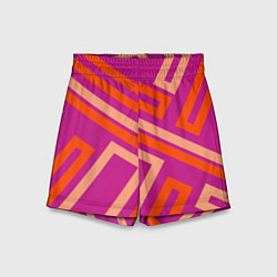 Шорты детские Прямоугольники по диагонали-фиолетовый, оранжевый, цвет: 3D-принт