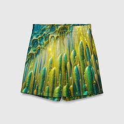 Шорты детские Золотисто-зеленые потеки, цвет: 3D-принт
