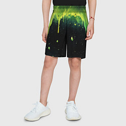 Шорты детские Зеленая стекающая краска по черному фону, цвет: 3D-принт — фото 2