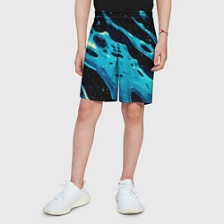 Шорты детские Синие волны краски на черном, цвет: 3D-принт — фото 2