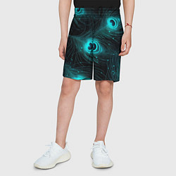 Шорты детские Светящиеся перья павлина паттерн, цвет: 3D-принт — фото 2