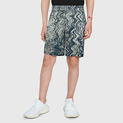 Шорты детские Бело-синий искажённые абстрактные линии, цвет: 3D-принт — фото 2