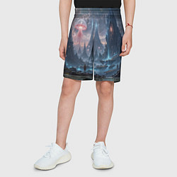 Шорты детские Фантастический мир с медузами и озеро у гор, цвет: 3D-принт — фото 2