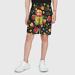 Шорты детские Хохломская роспись с русской матрёшкой, цвет: 3D-принт — фото 2