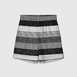 Шорты детские Черно белый полосатый узор из лоскутов, цвет: 3D-принт