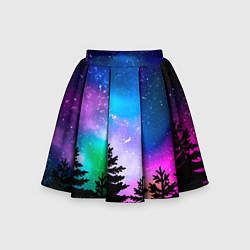 Юбка-солнце для девочки Космический лес, елки и звезды, цвет: 3D-принт