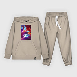 Костюм хлопковый детский Космонавт с кофе, цвет: миндальный