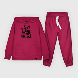 Костюм хлопковый детский Сидящая панда с бамбуком в лапе, цвет: маджента