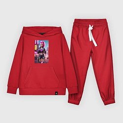 Костюм хлопковый детский Барби в кожаных шортах - модница, цвет: красный
