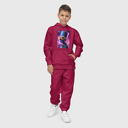 Костюм хлопковый детский Неоновый Барт Симпсон - киберпанк, цвет: маджента — фото 2