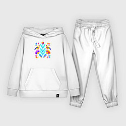 Костюм хлопковый детский Неоновые цветы и птицы, цвет: белый