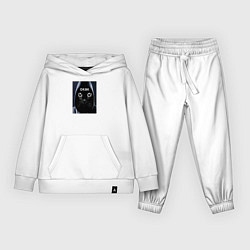 Костюм хлопковый детский Окак кот в капюшоне, цвет: белый