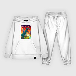 Костюм хлопковый детский Бендер сидит верхом на тираннозавре, цвет: белый