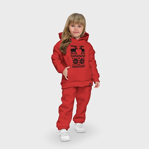 Детский костюм оверсайз Узор с оленями / Красный – фото 3