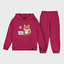Детский костюм оверсайз Cute fox and laptop, цвет: маджента