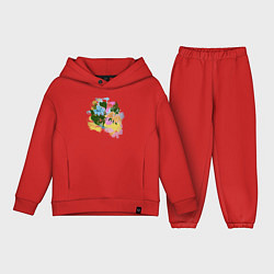 Детский костюм оверсайз Цветы акварель, цвет: красный