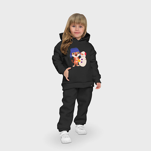 Детский костюм оверсайз Тигр лепит снеговика / Черный – фото 3