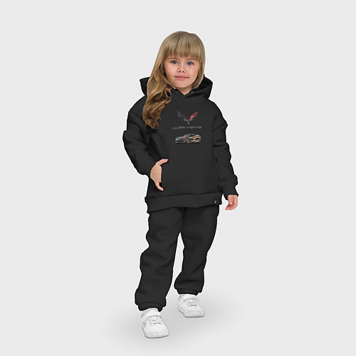 Детский костюм оверсайз Chevrolet Corvette - Motorsport racing team / Черный – фото 3