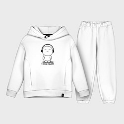 Детский костюм оверсайз Я Люблю Музыку I love Music, цвет: белый