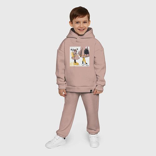 Детский костюм оверсайз Мама и дочка с мороженым держатся за руки надпись / Пыльно-розовый – фото 4