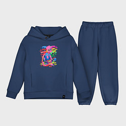 Детский костюм оверсайз Барт Симпсон - крутой скейтер - разноцветные клякс, цвет: тёмно-синий